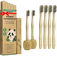 Cepillo Dientes Bambu Paquete de 6 + 2 Portacepillos de Dientes- Cepillos de Dientes de Bambú con cerdas de carbón de…